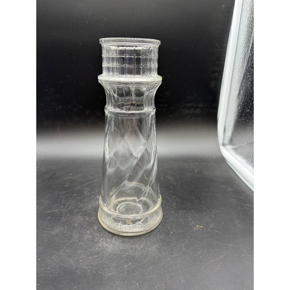 Vintage Red‎ Lobster Lighthouse Glass Carafe Spiral Ribbed Nautical Decor Clear
